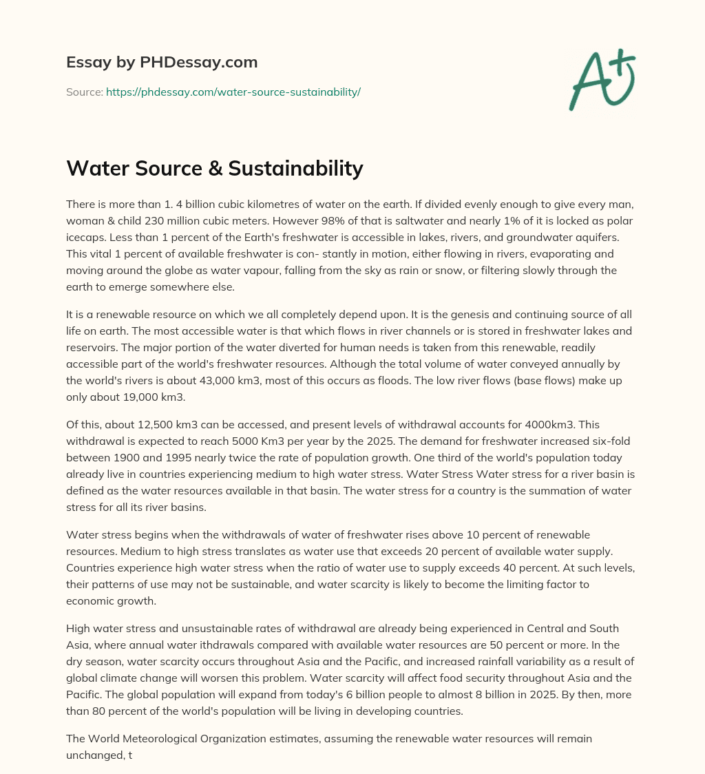 Water Source & Sustainability essay