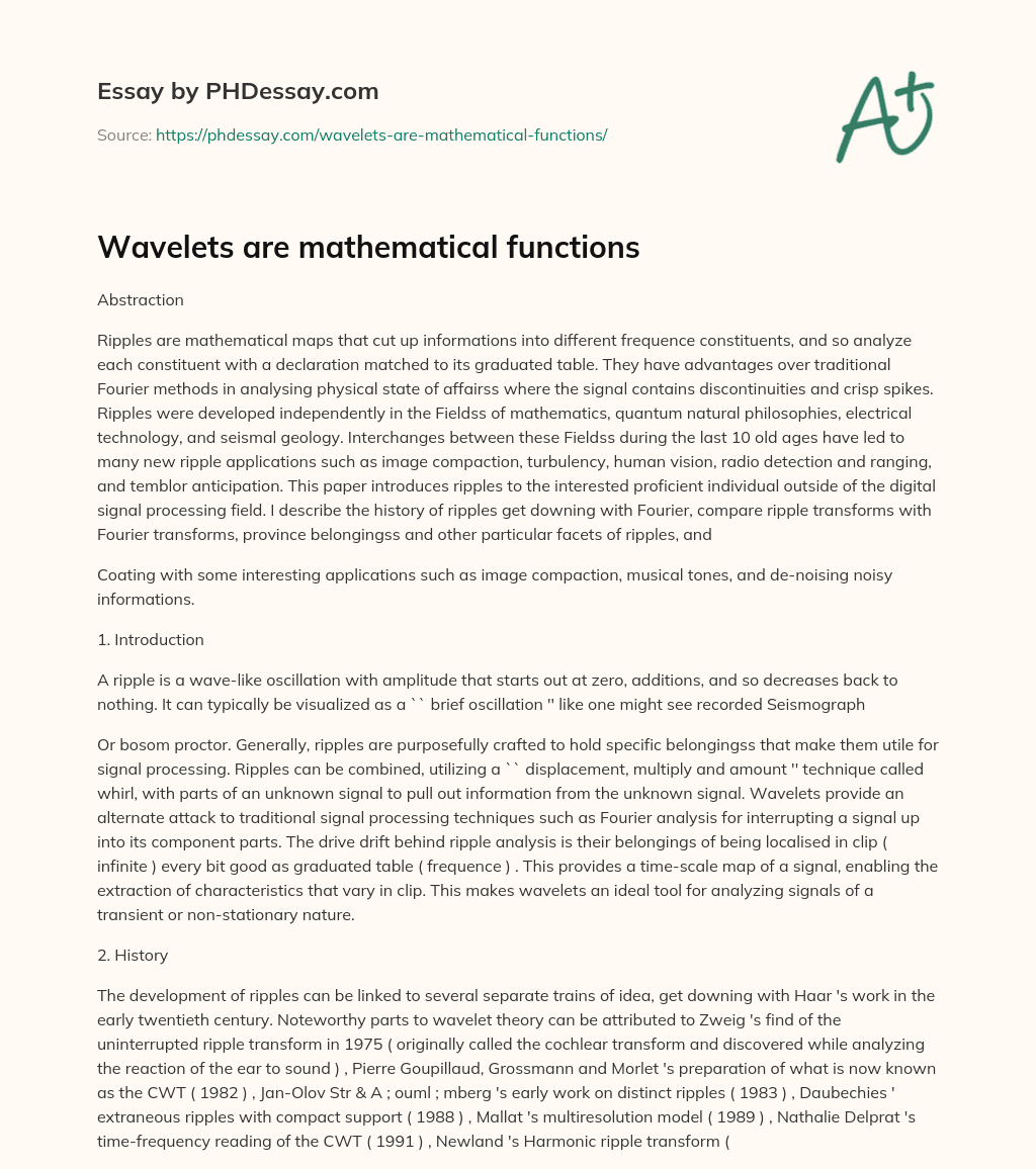 Wavelets are mathematical functions essay