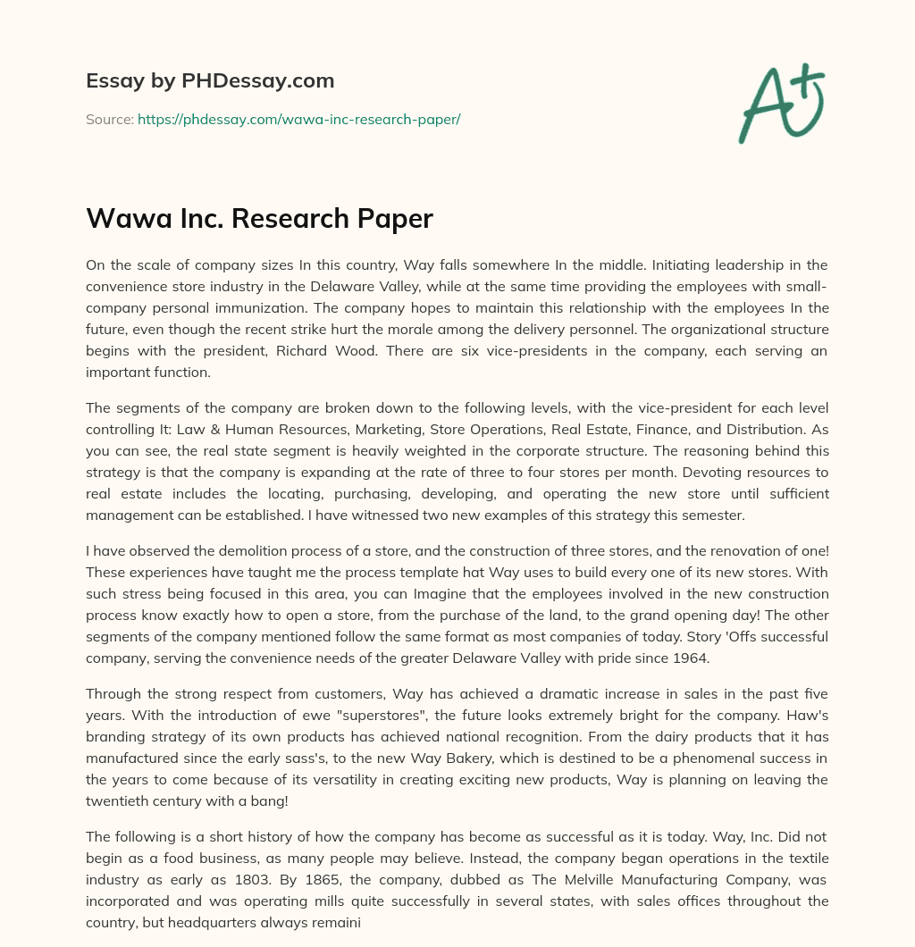 Wawa Inc. Research Paper essay