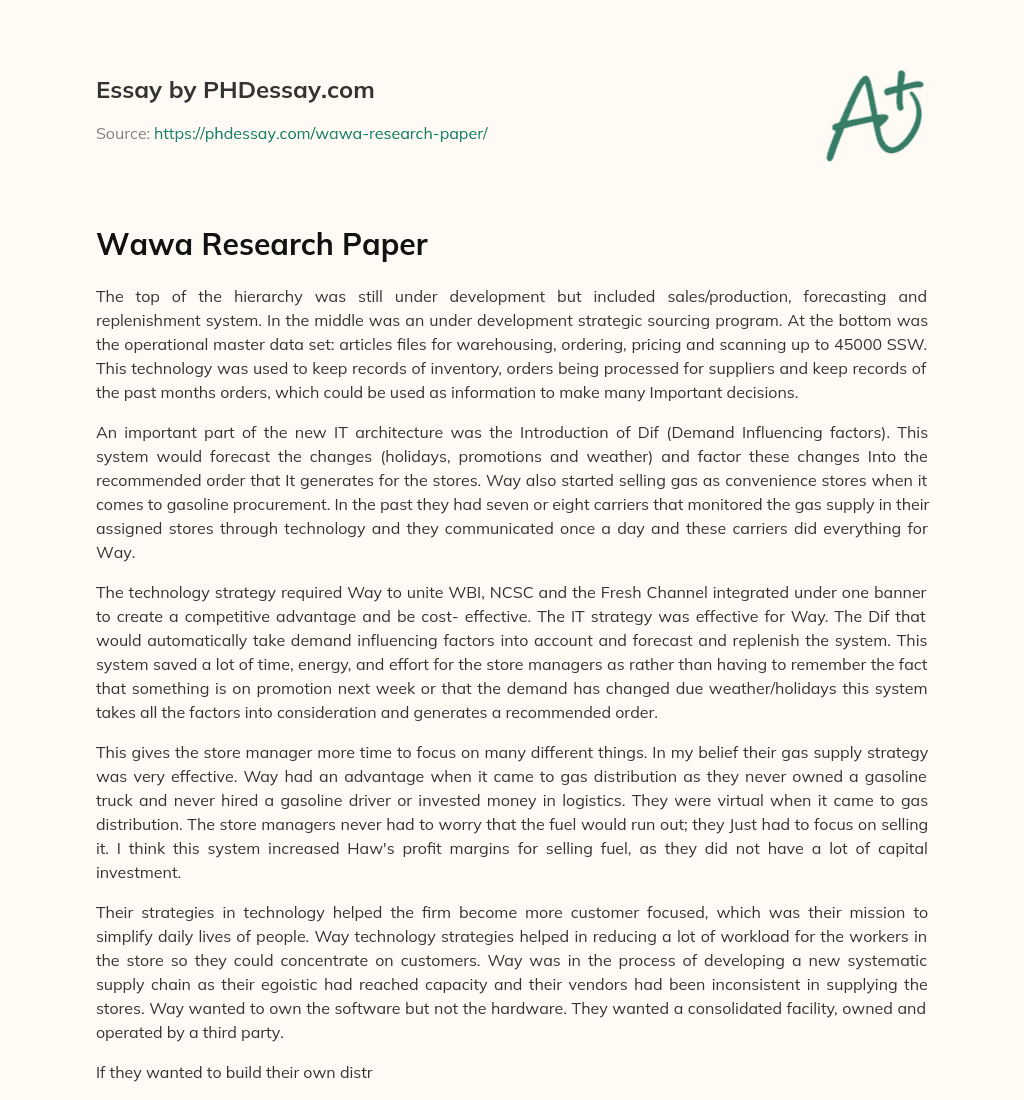 Wawa Research Paper essay