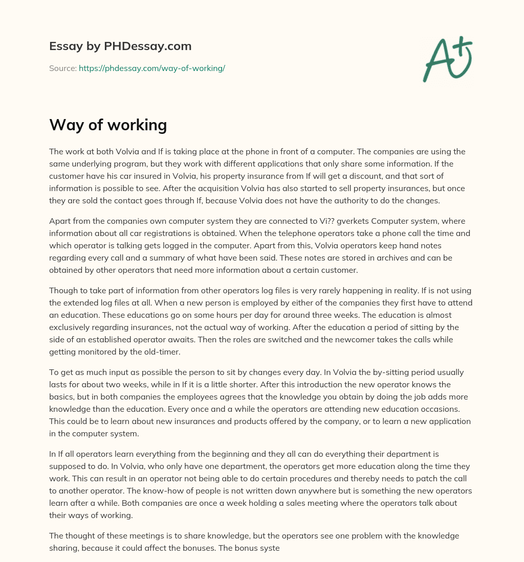 Way of working essay