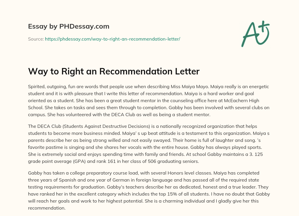 Way to Right an Recommendation Letter essay