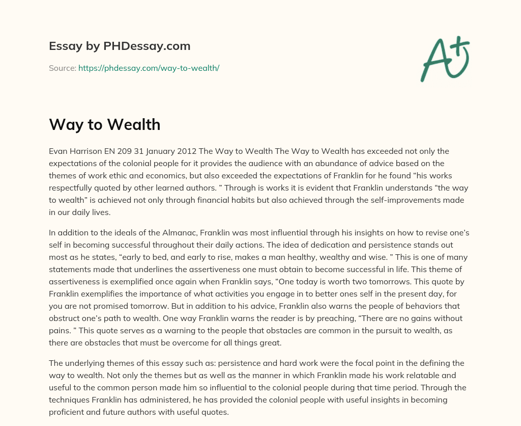 Way to Wealth essay