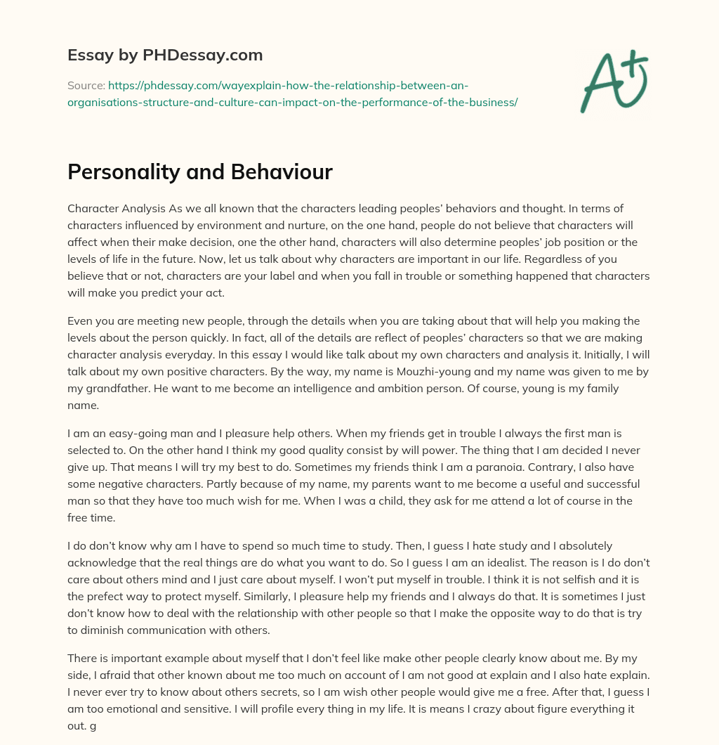 Personality and Behaviour essay