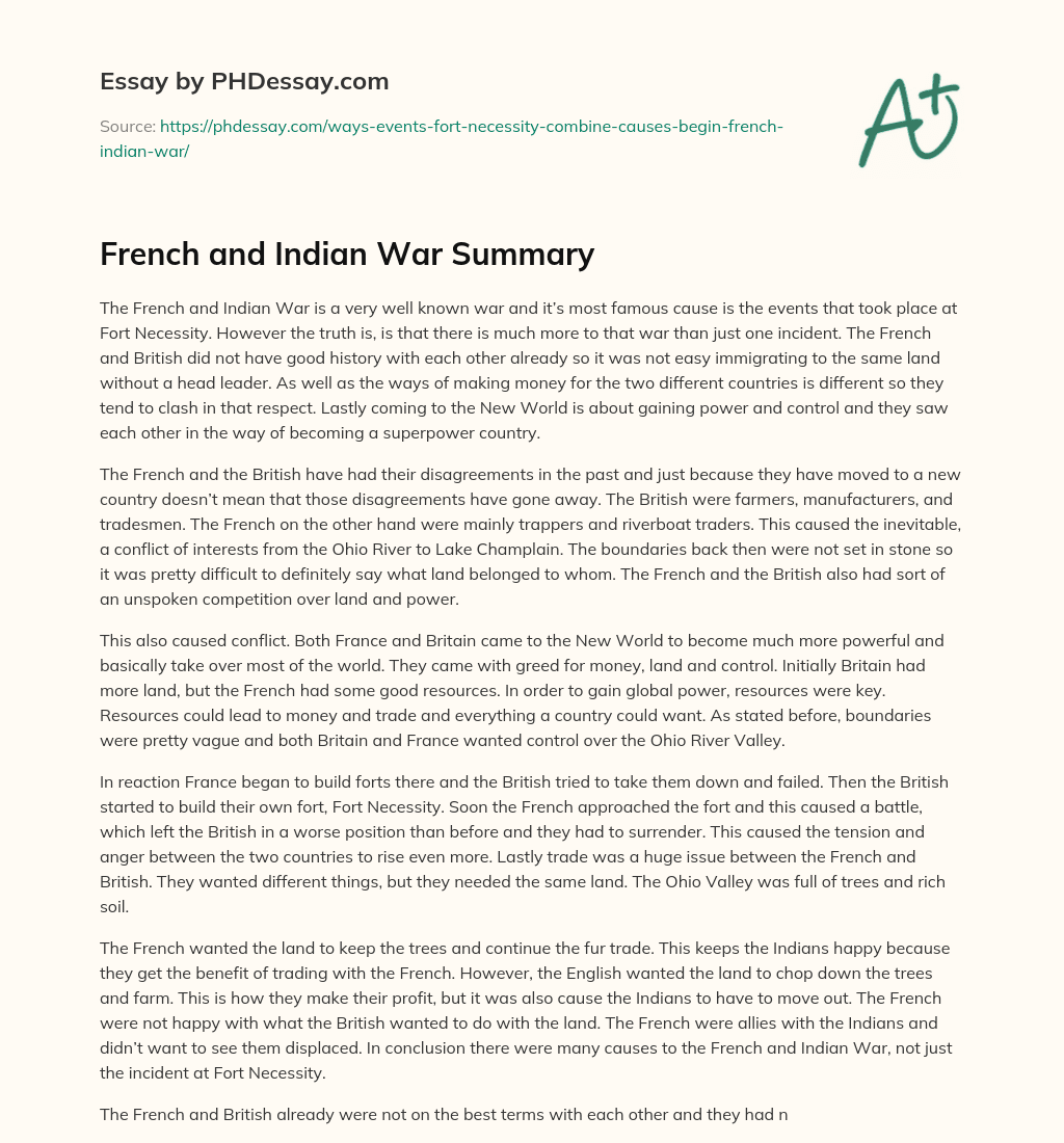 French and Indian War Summary essay