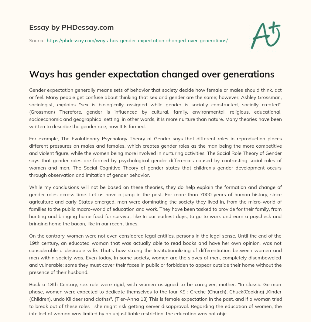 Ways has gender expectation changed over generations essay