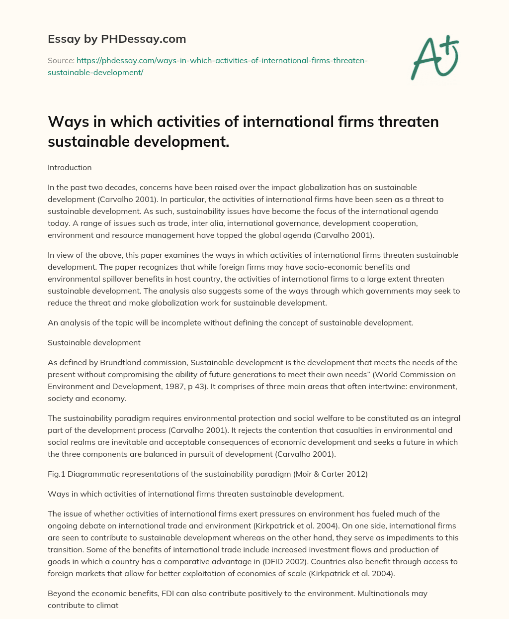 Ways in which activities of international firms threaten sustainable development. essay