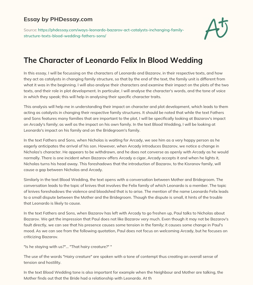 The Character of Leonardo Felix In Blood Wedding essay