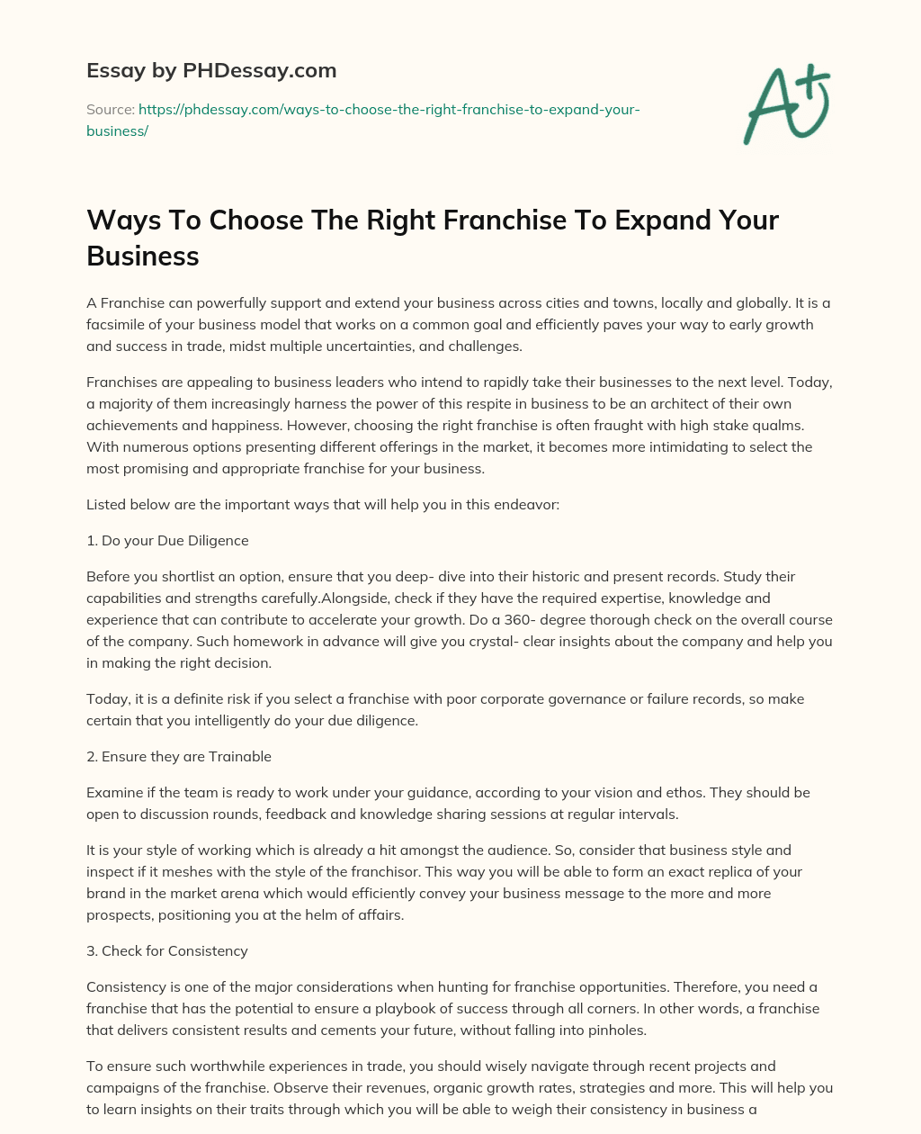 Ways To Choose The Right Franchise To Expand Your Business essay