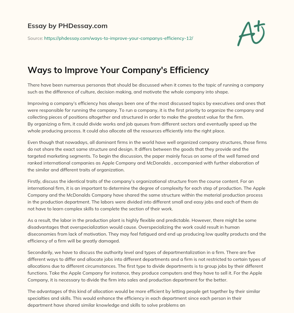 Ways to Improve Your Company’s Efficiency essay