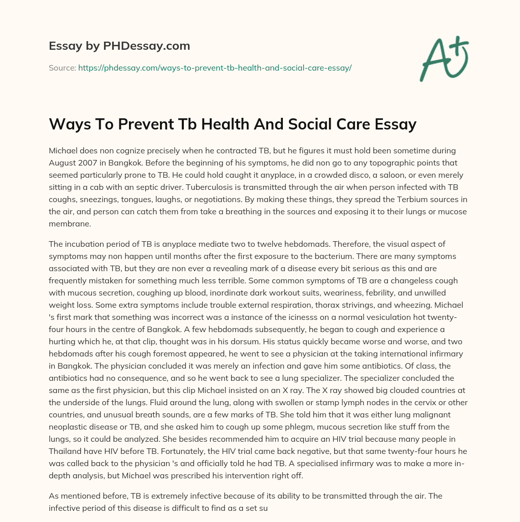 Ways To Prevent Tb Health And Social Care Essay essay