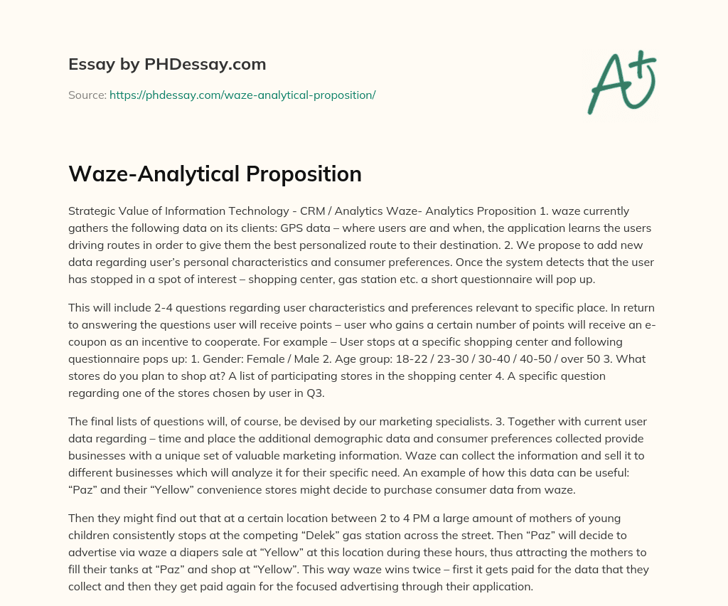 Waze-Analytical Proposition essay