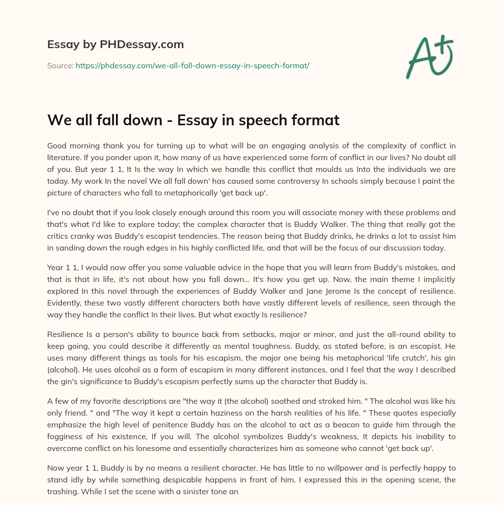 We all fall down – Essay in speech format essay