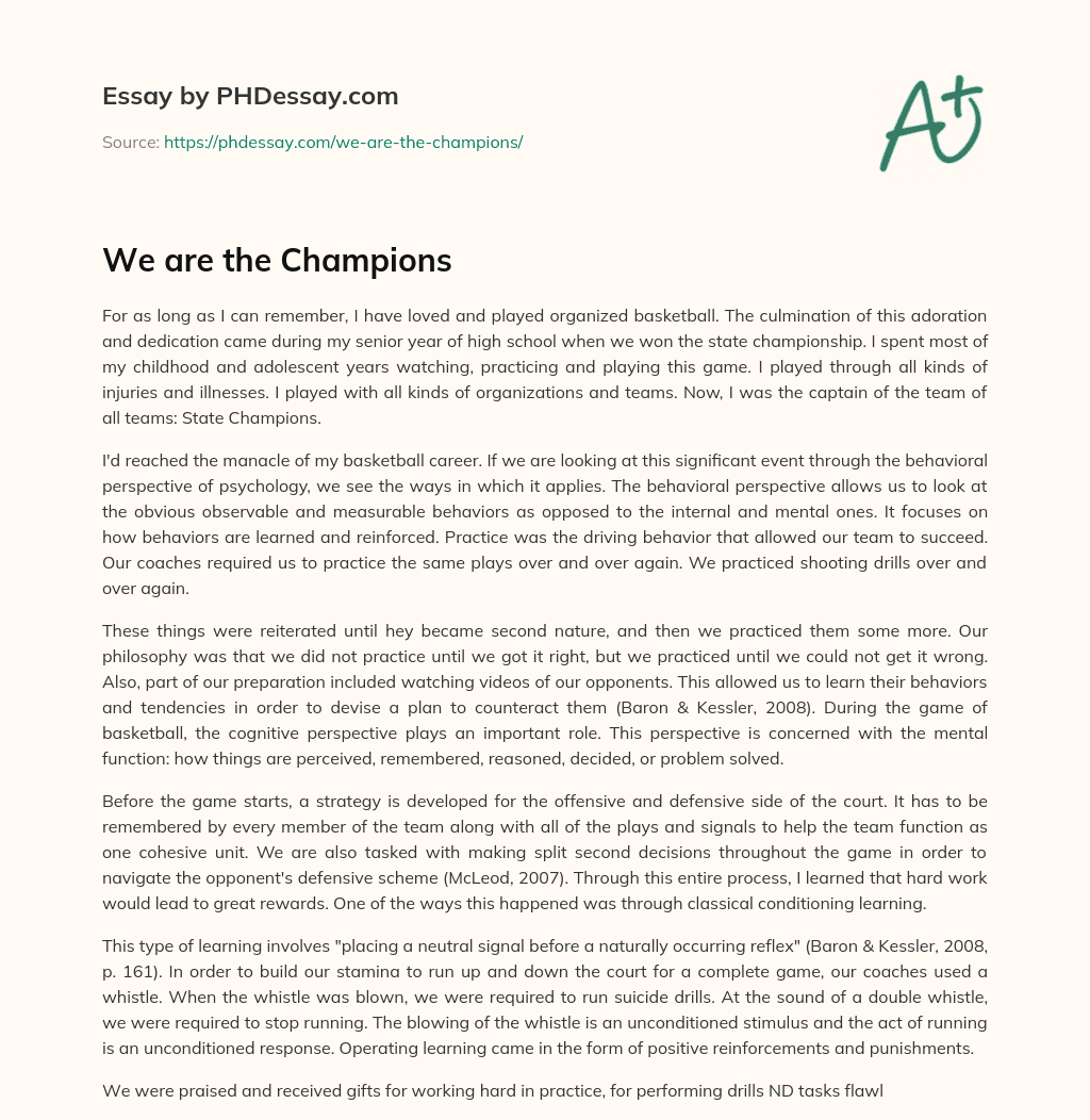 We are the Champions essay