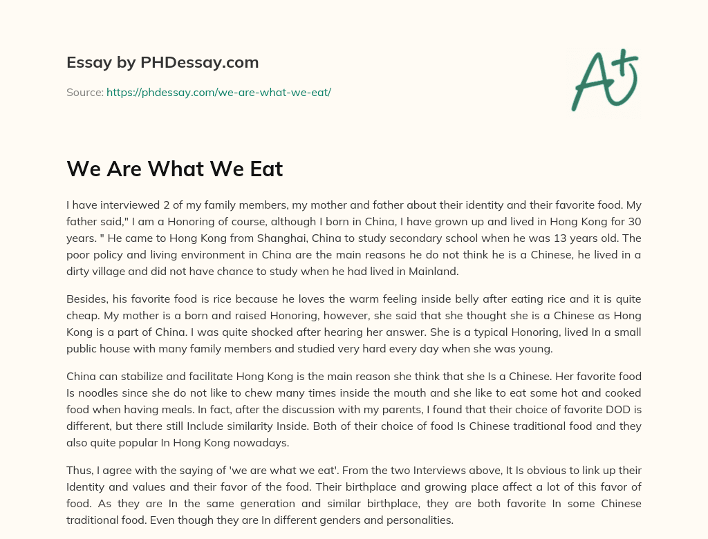 We Are What We Eat essay