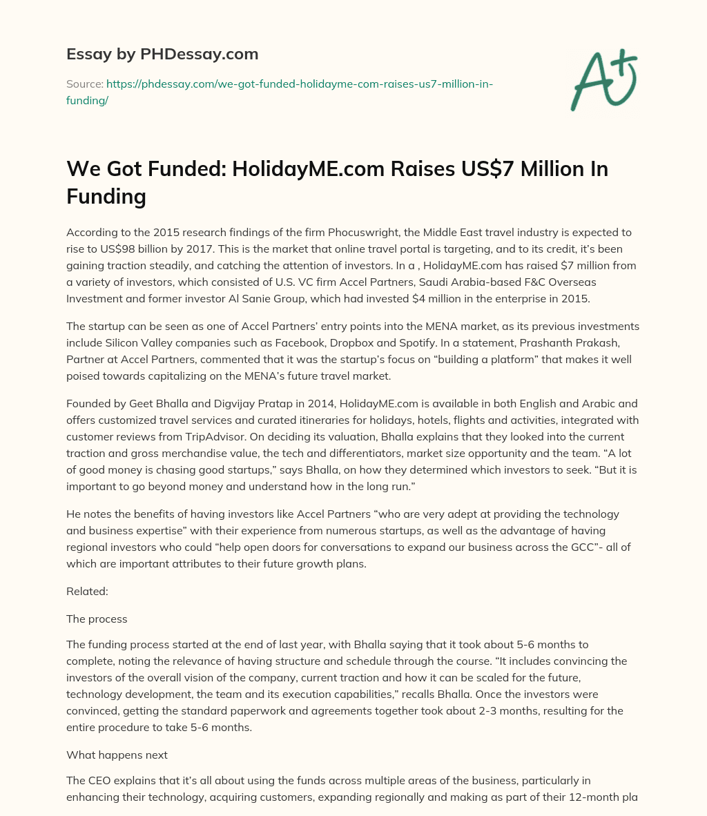 We Got Funded: HolidayME.com Raises US$7 Million In Funding essay