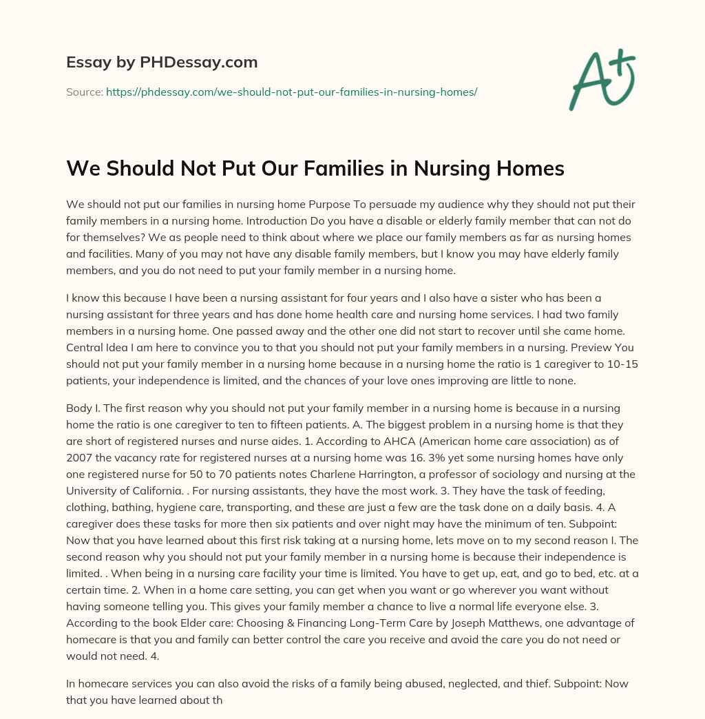 We Should Not Put Our Families in Nursing Homes essay