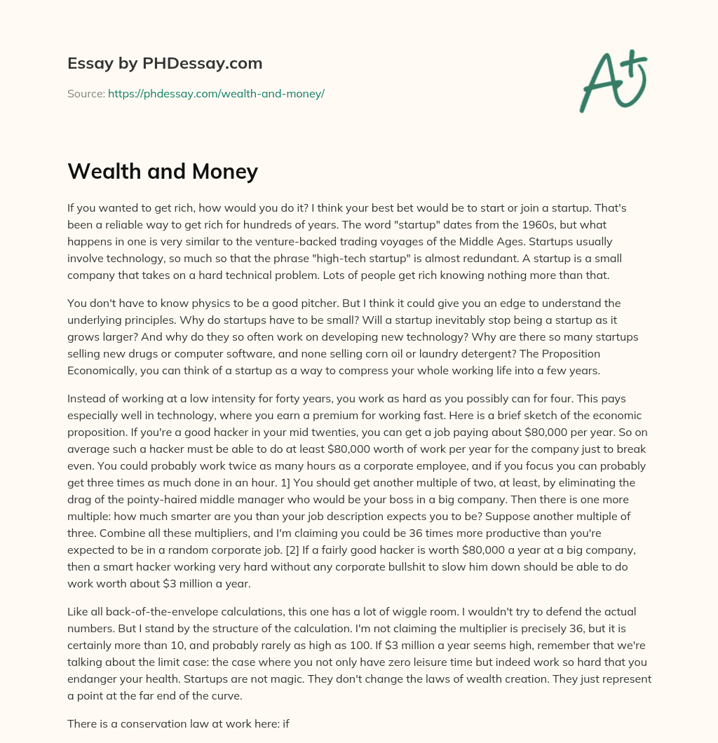 Wealth and Money essay