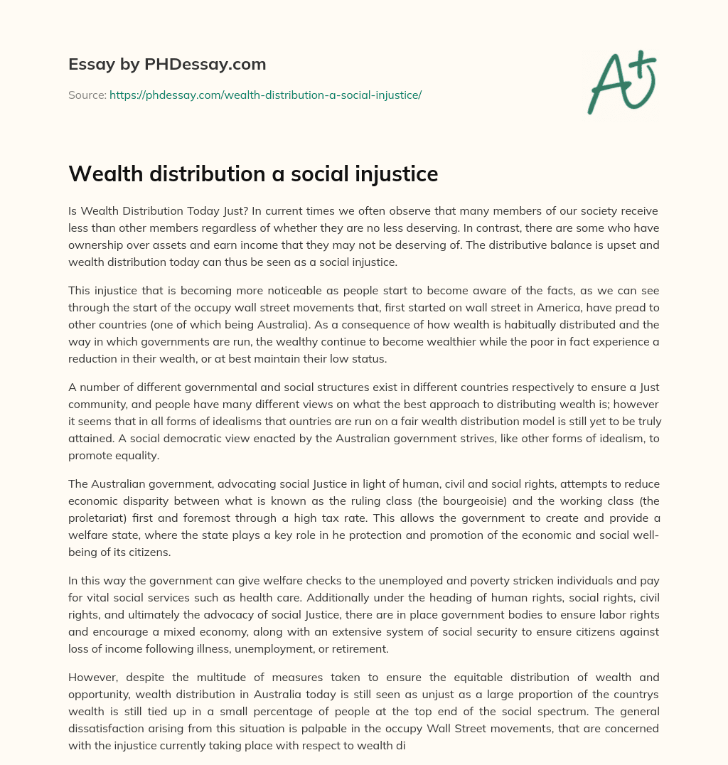 Wealth distribution a social injustice essay