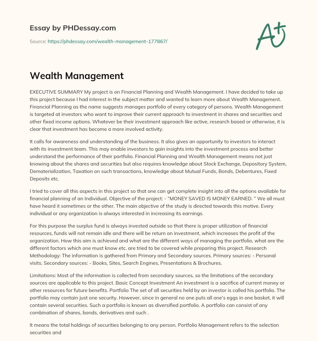 Wealth Management essay