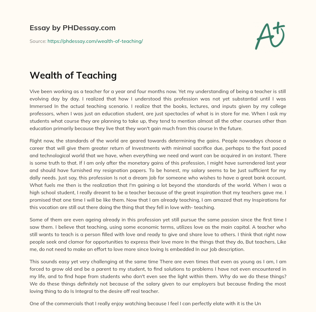 Wealth of Teaching essay