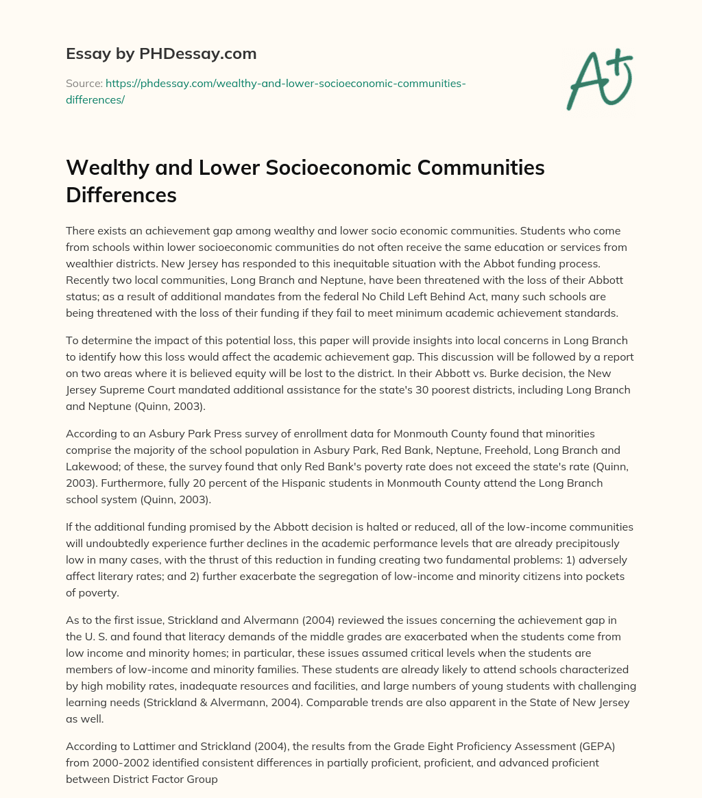 Wealthy and Lower Socioeconomic Communities Differences essay