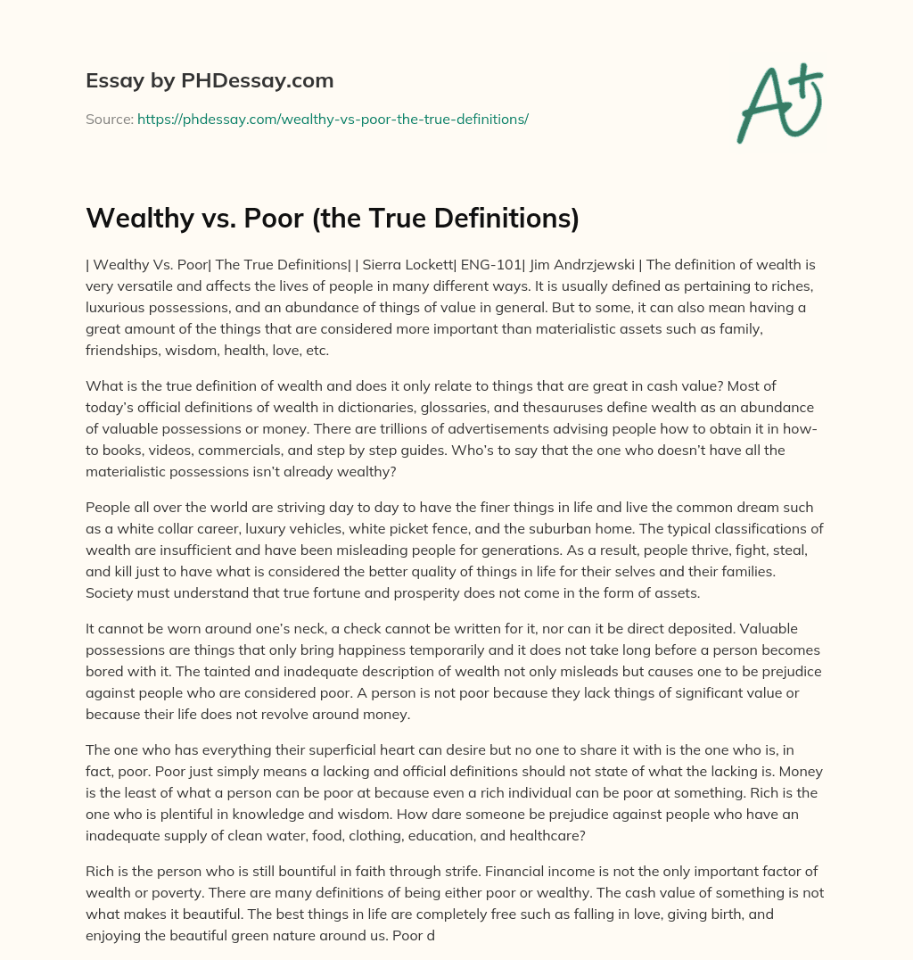 Wealthy vs. Poor (the True Definitions) essay