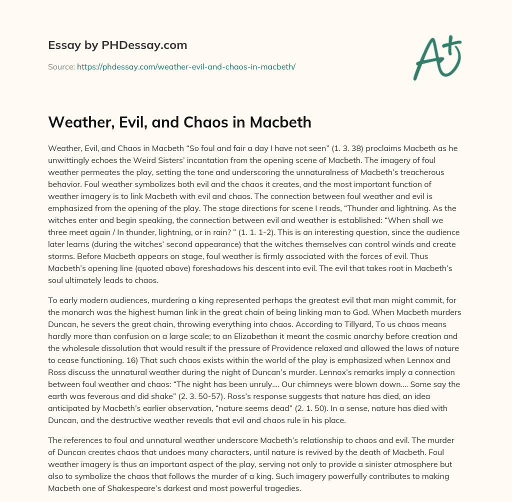 Weather, Evil, and Chaos in Macbeth (500 Words)