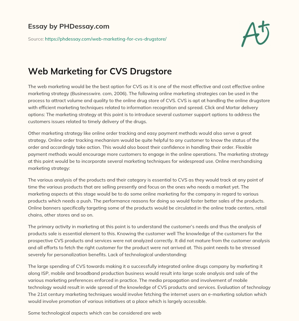 Web Marketing for CVS Drugstore essay