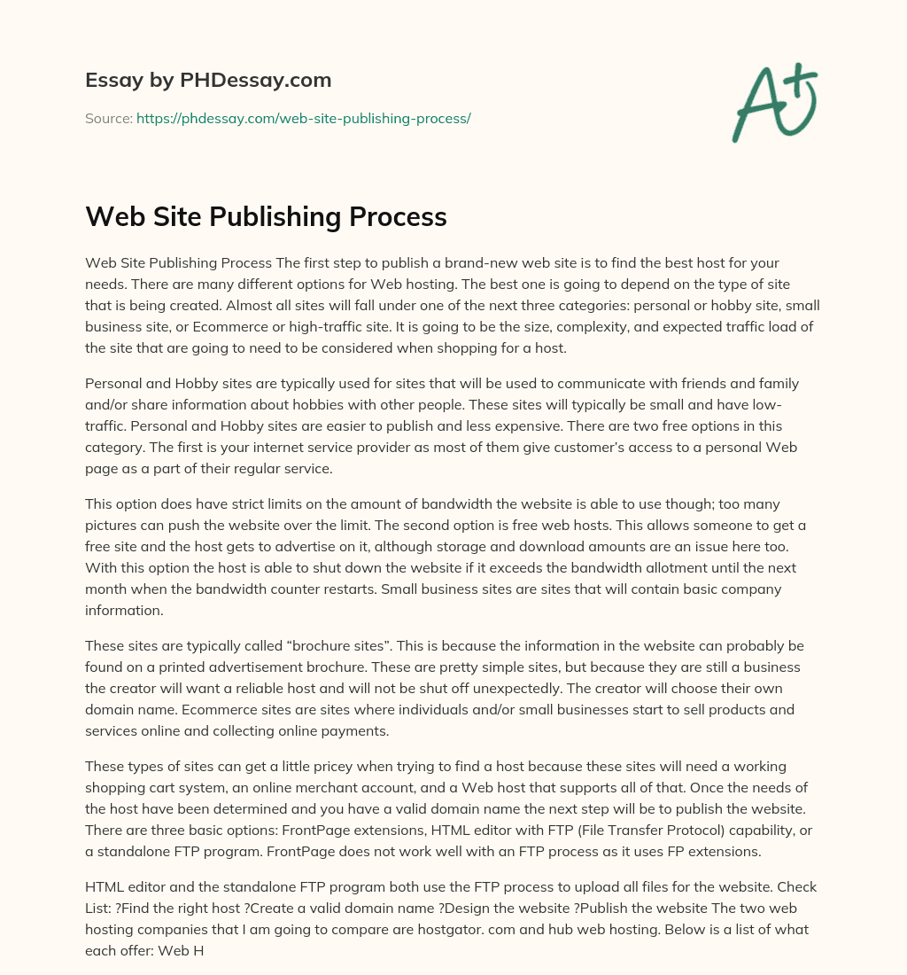 Web Site Publishing Process essay