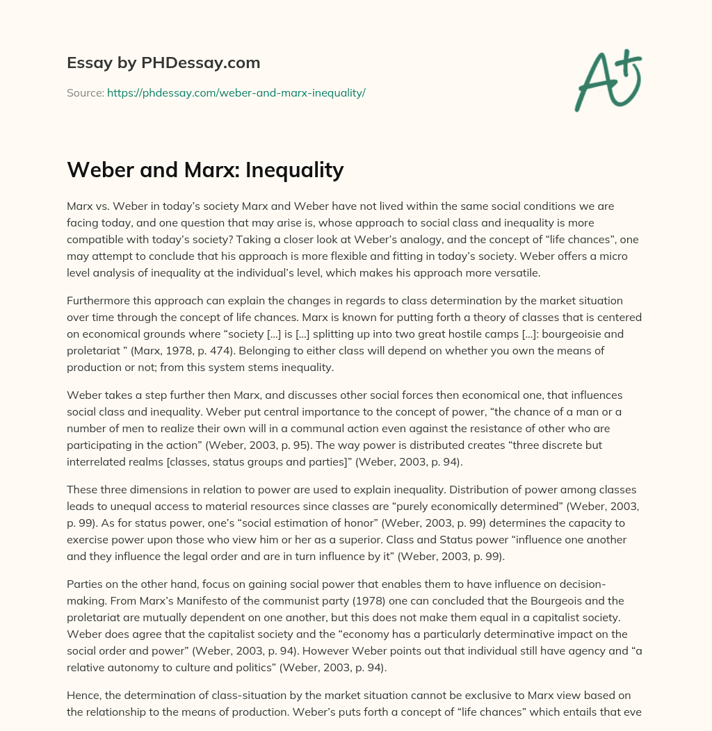 Weber and Marx: Inequality essay