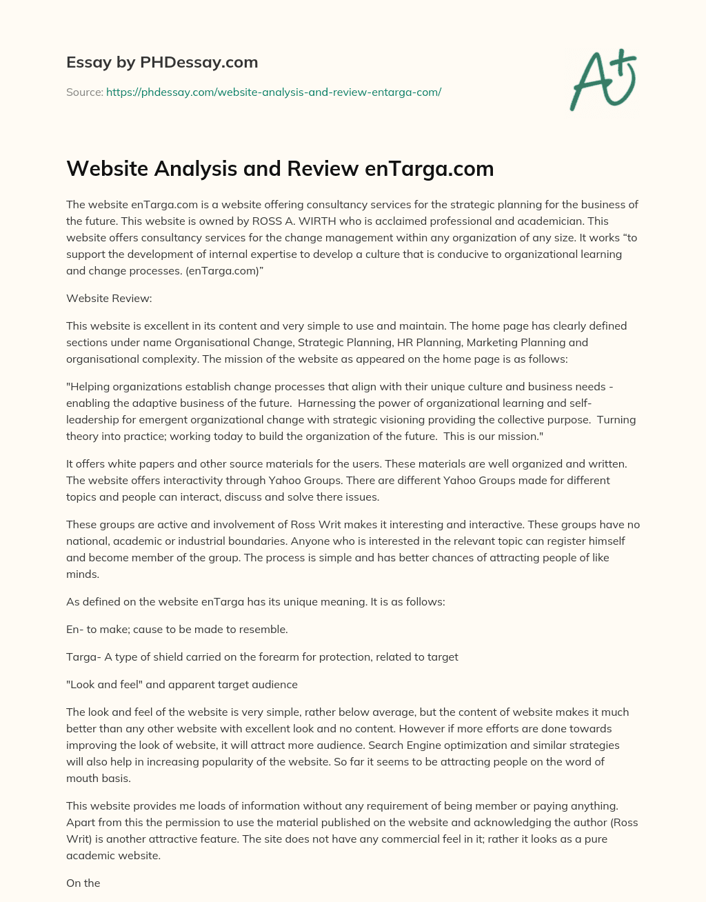 Website Analysis and Review enTarga.com essay