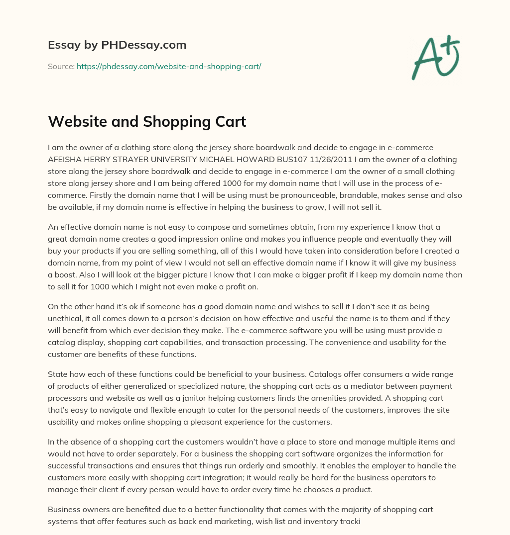 Website and Shopping Cart essay