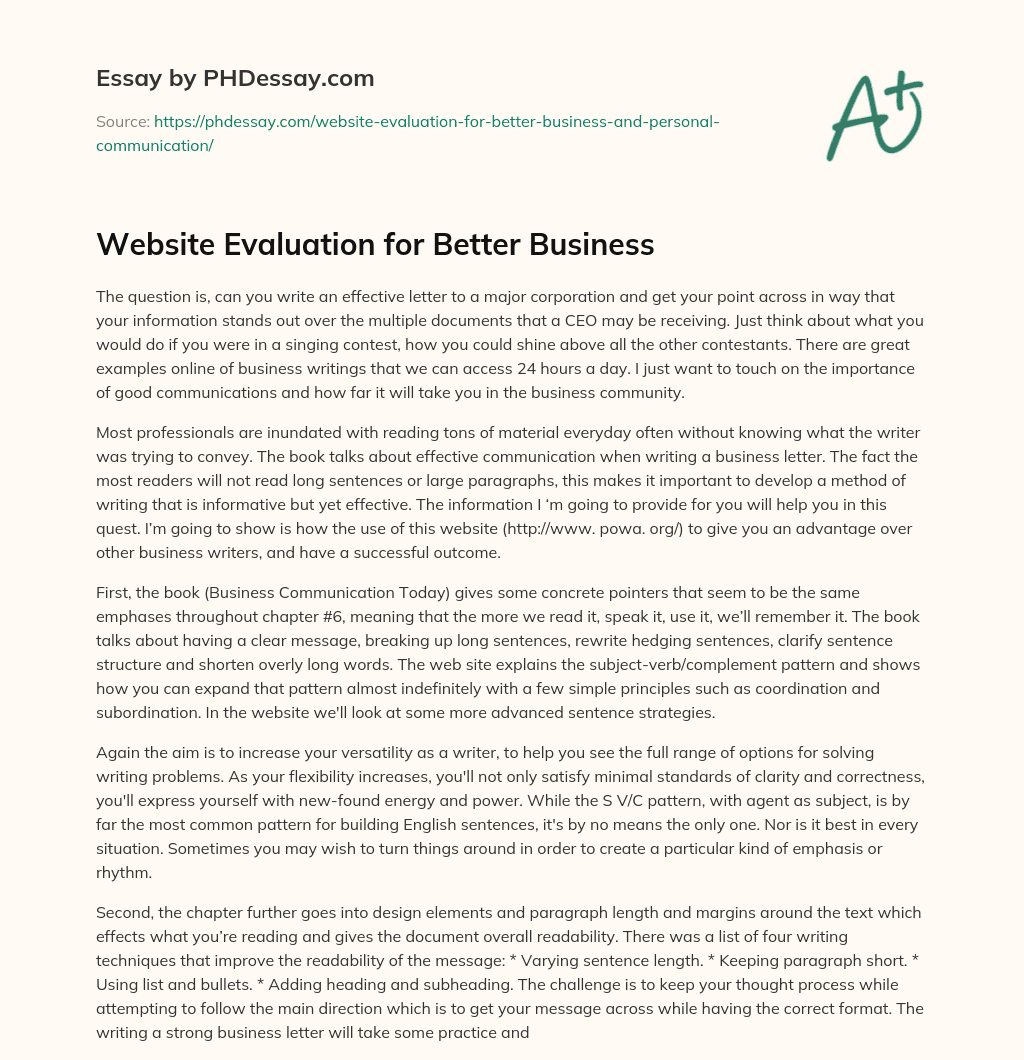 Website Evaluation for Better Business essay