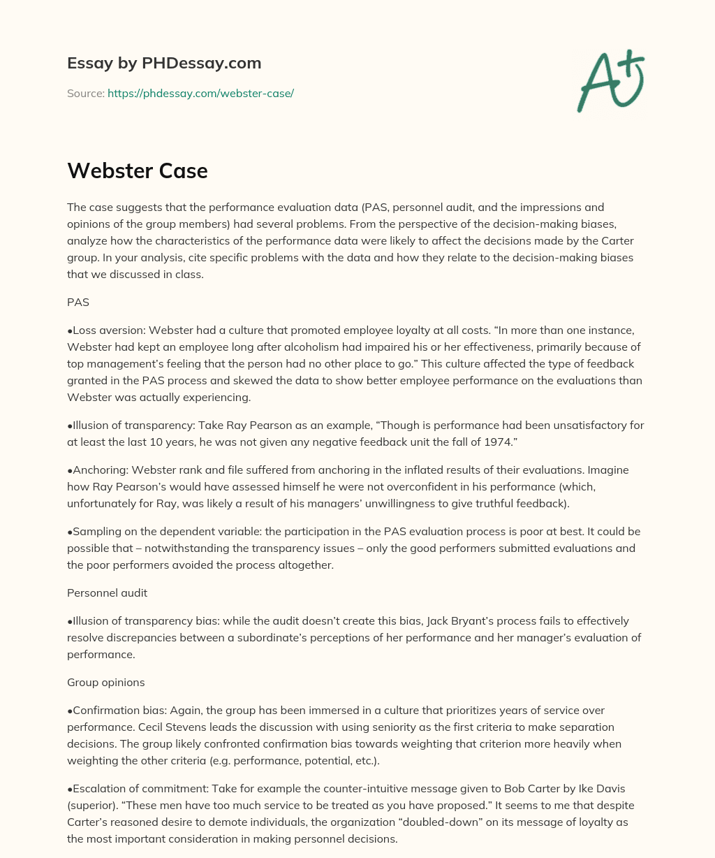 Webster Case essay