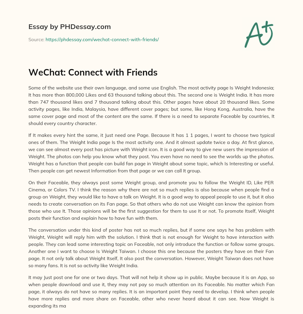 WeChat: Connect with Friends essay