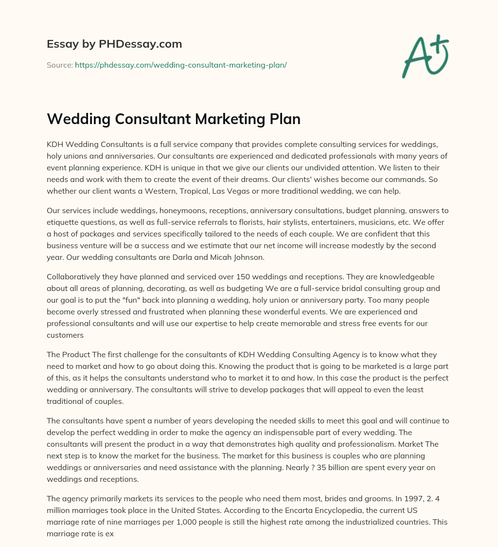 Wedding Consultant Marketing Plan essay