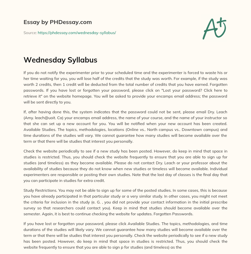 Wednesday Syllabus essay