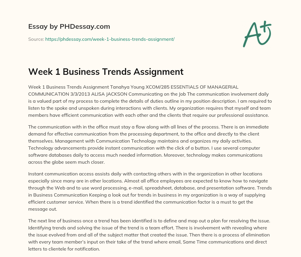 Week 1 Business Trends Assignment essay