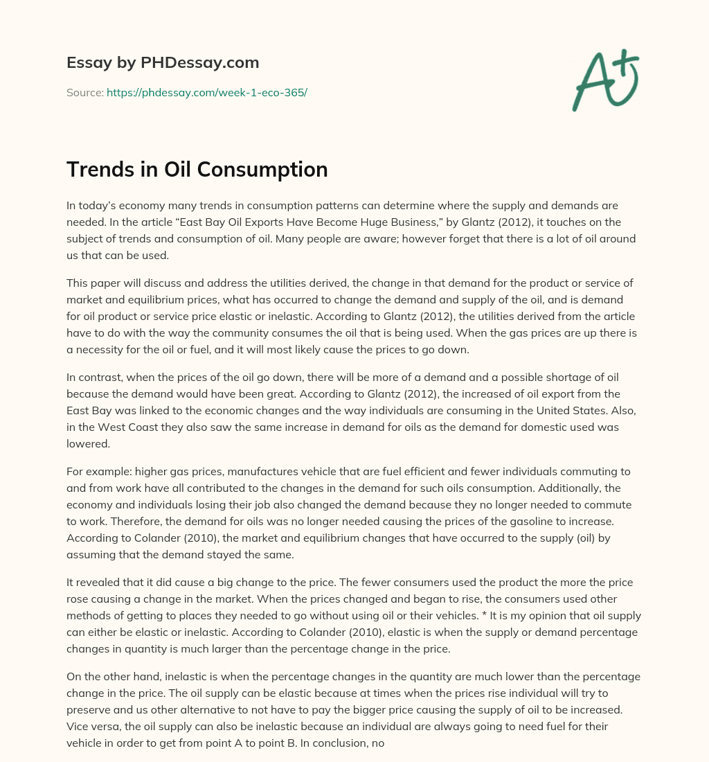 Trends in Oil Consumption essay
