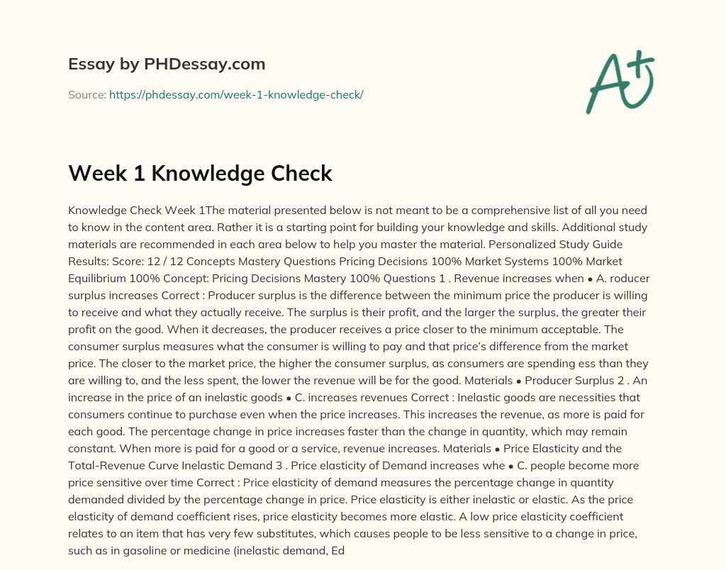 Week 1 Knowledge Check (400 Words) - PHDessay.com