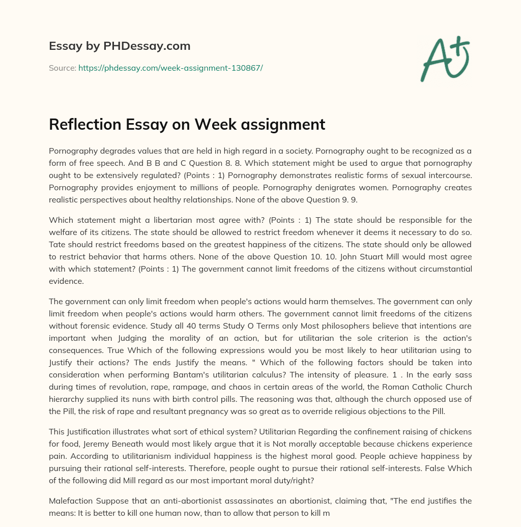 Reflection Essay on Week assignment essay