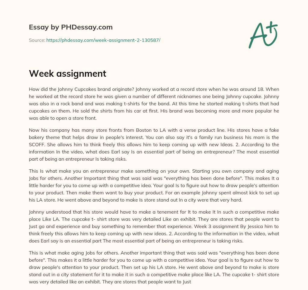 Week assignment essay