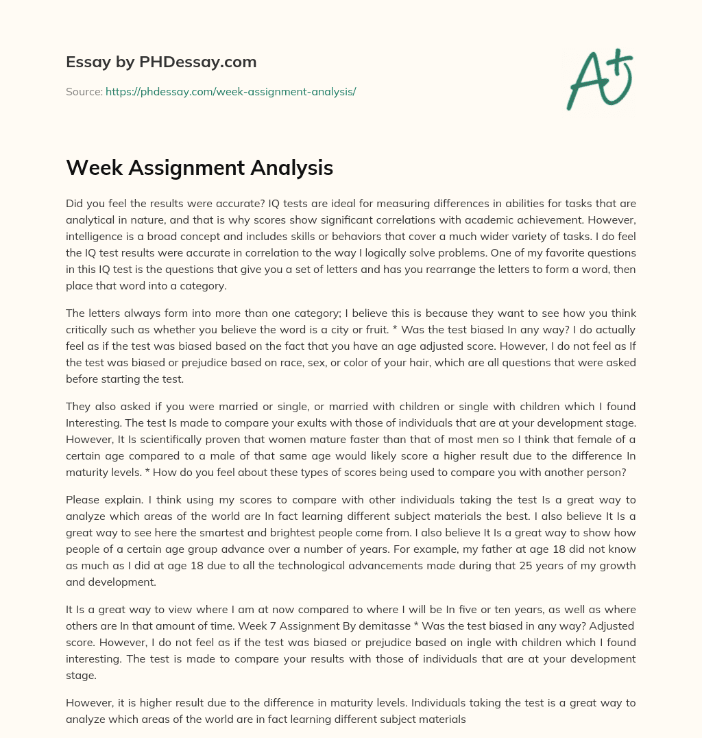 Week Assignment Analysis essay