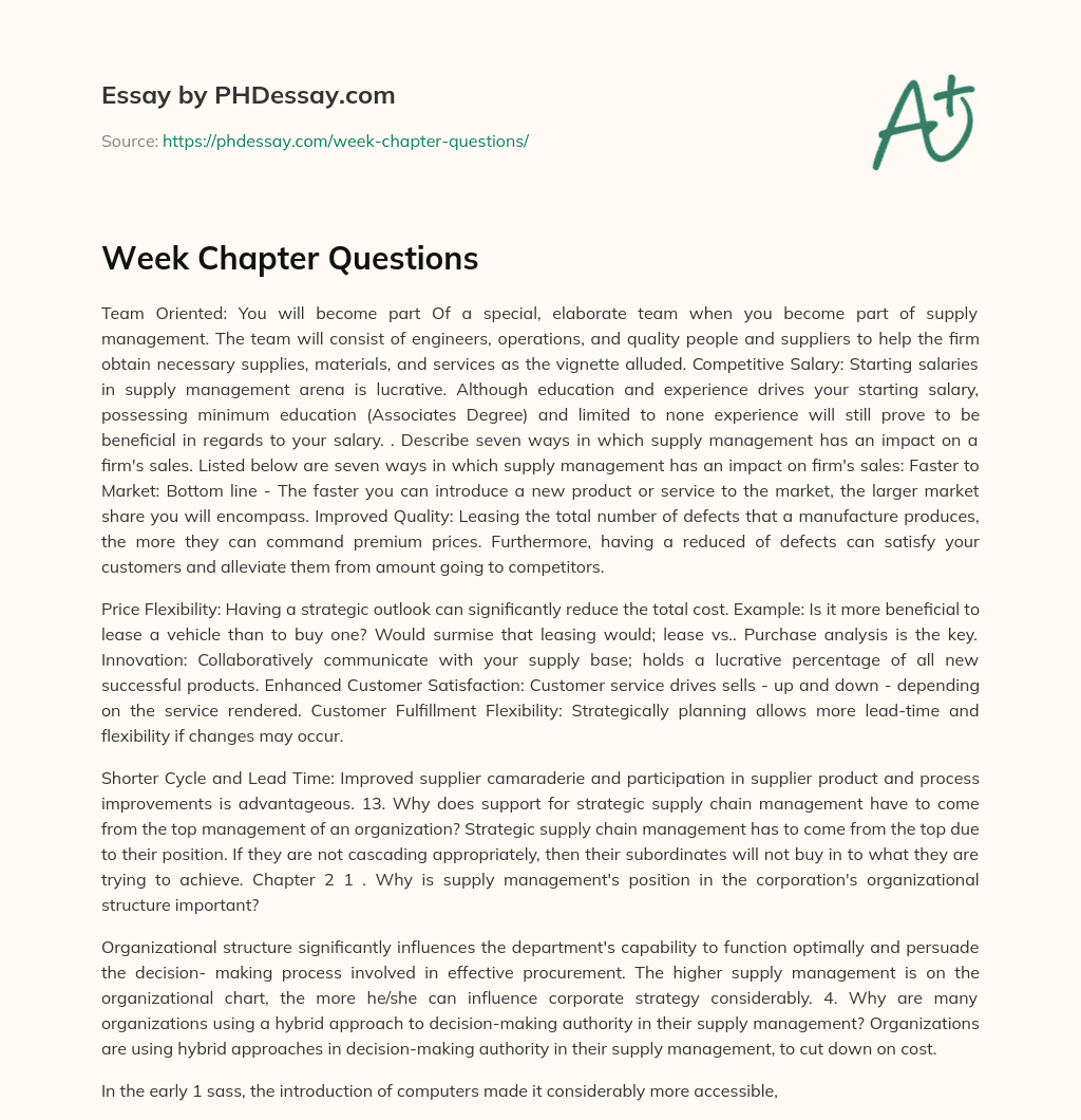Week  Chapter Questions essay
