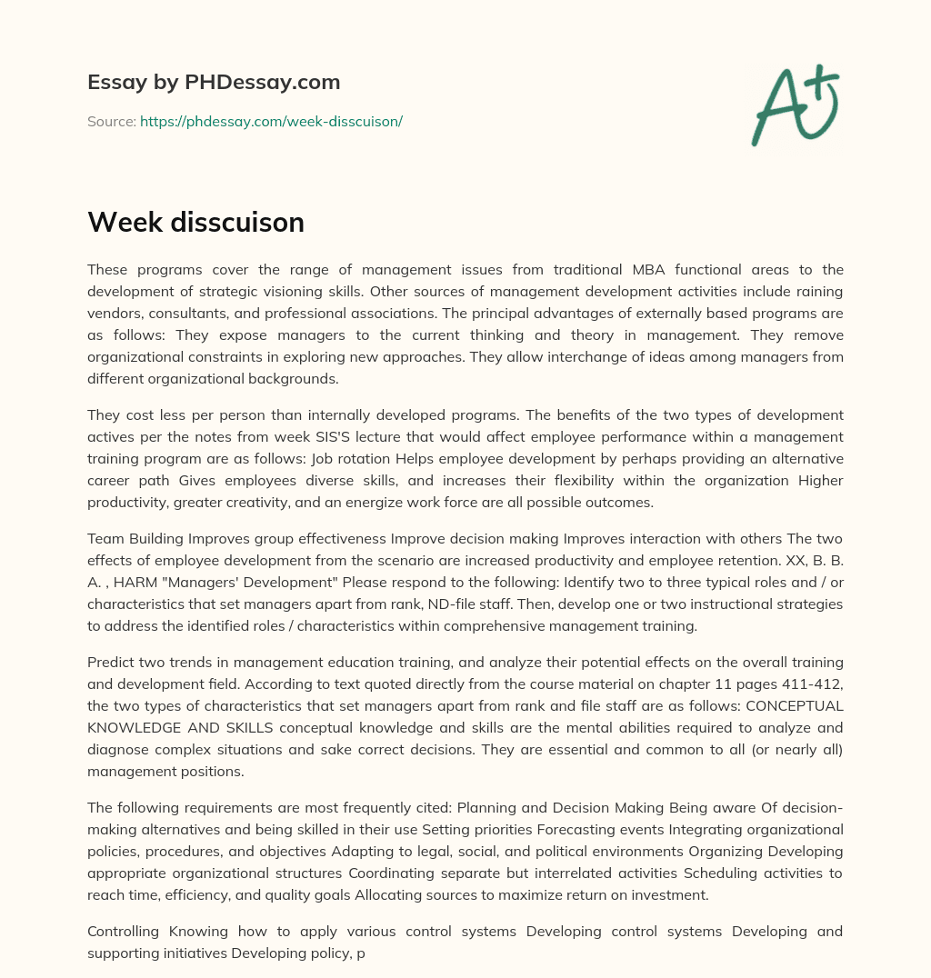 Week disscuison essay