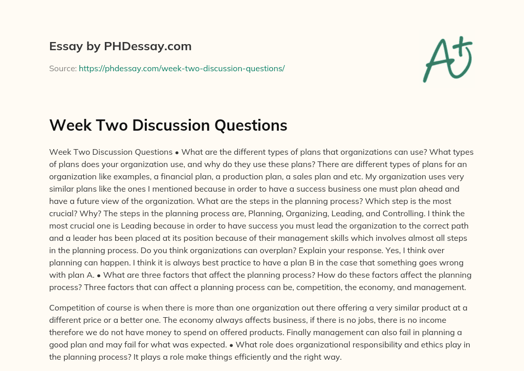 Week Two Discussion Questions essay