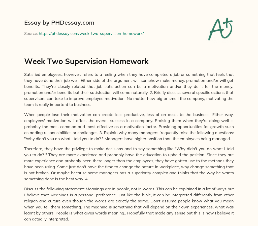 Week Two Supervision Homework essay