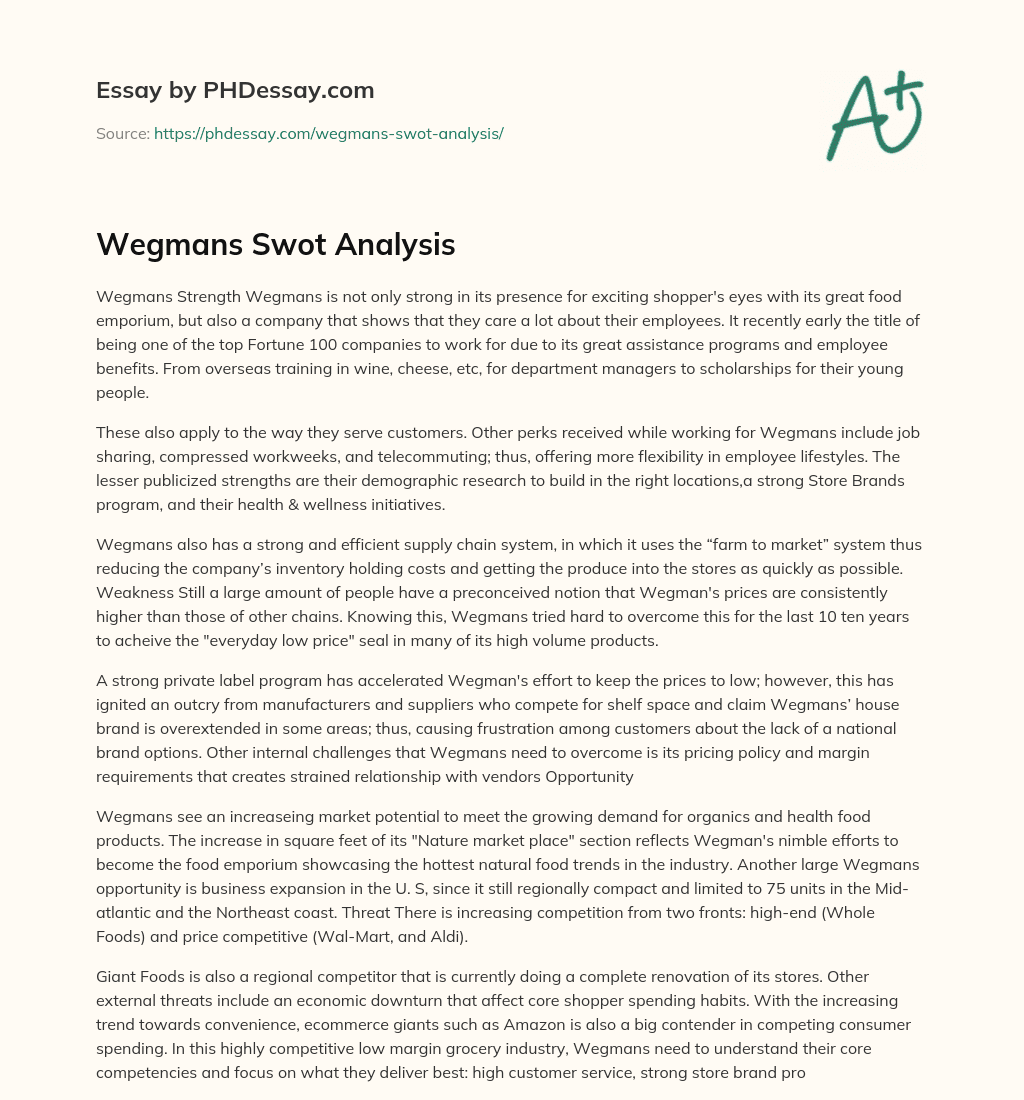 Wegmans Swot Analysis essay
