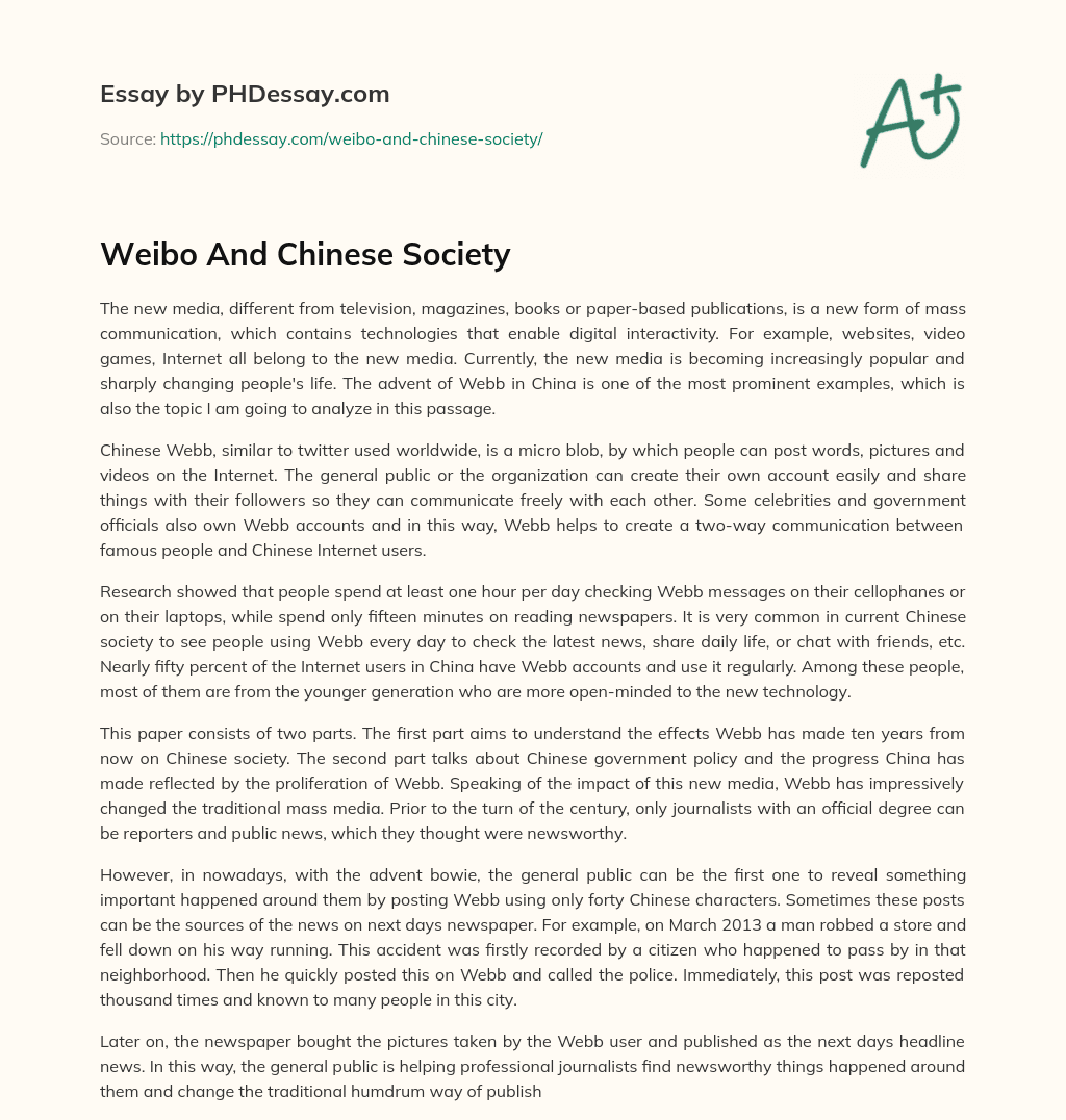 Weibo And Chinese Society essay